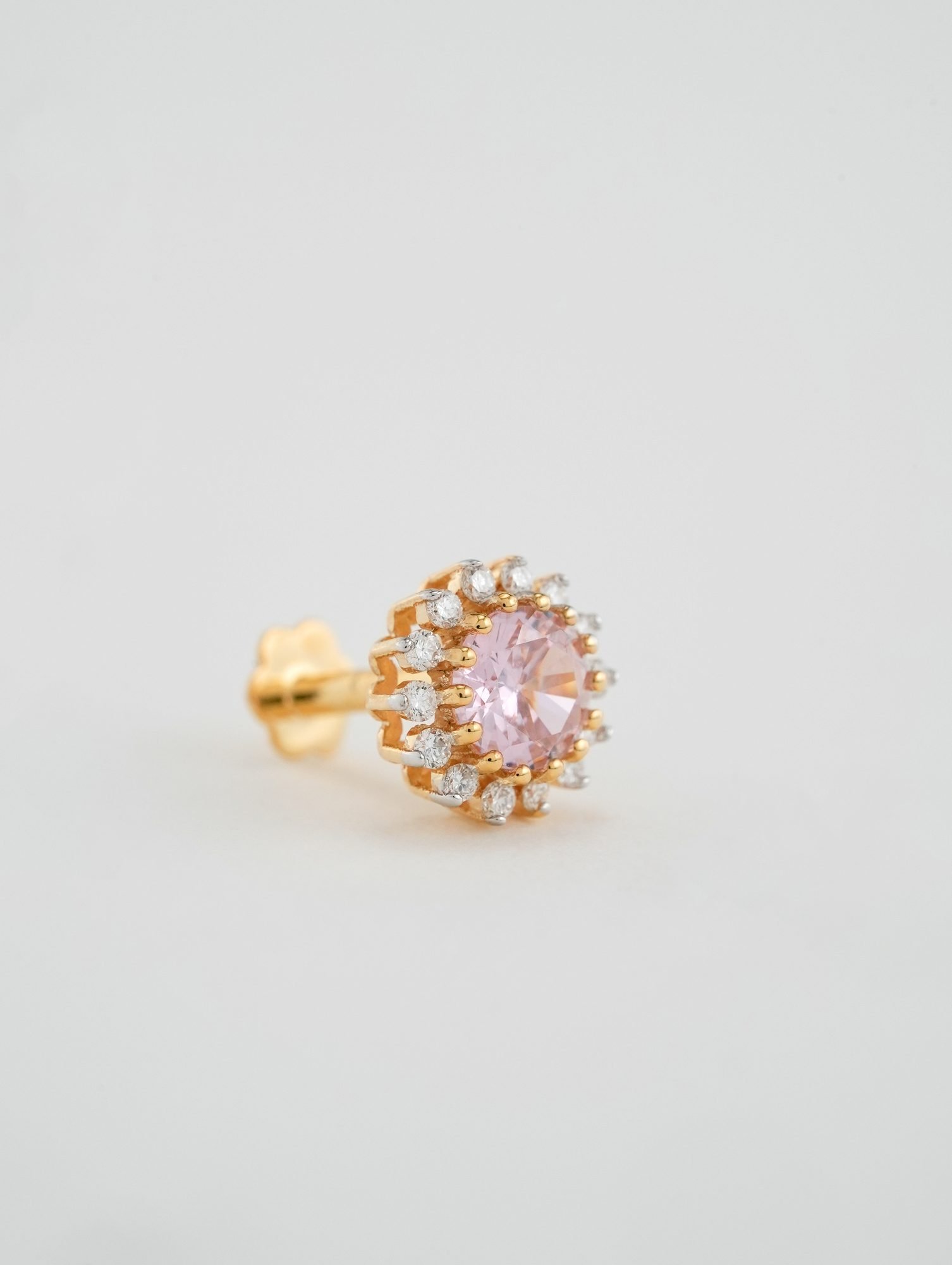 18KT Diamond Earrings with Pink Stone - 020